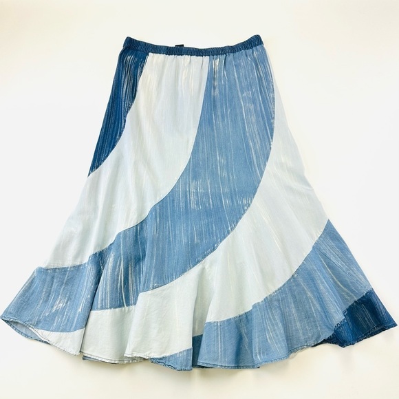 Frazzle patchwork diagonal cut A-line cotton denim maxi skirt fits 12ish - Picture 6 of 6